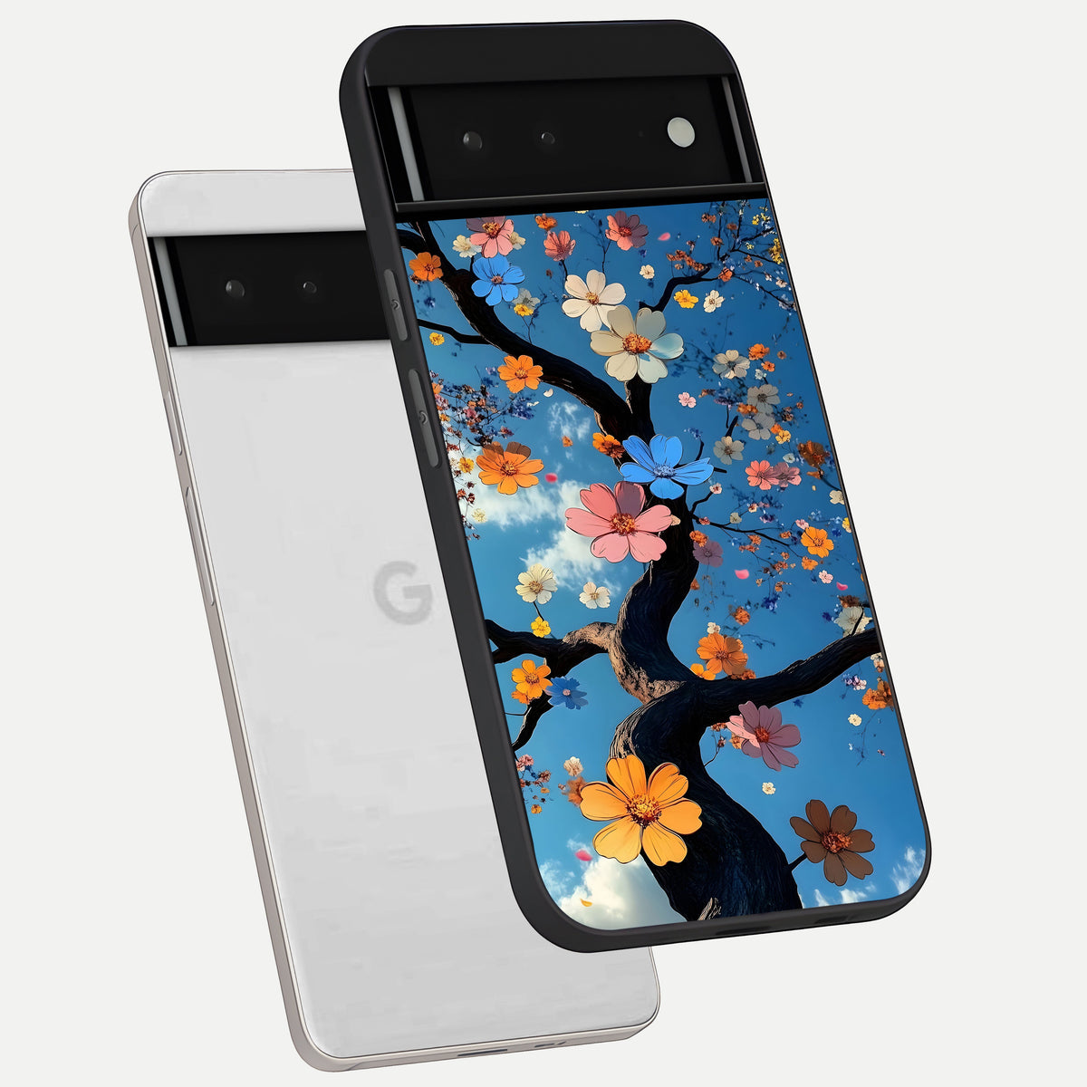  Blossom Dream Sky phone case For Google Pixel 6 showing premium glass back cover with detailed artwork
