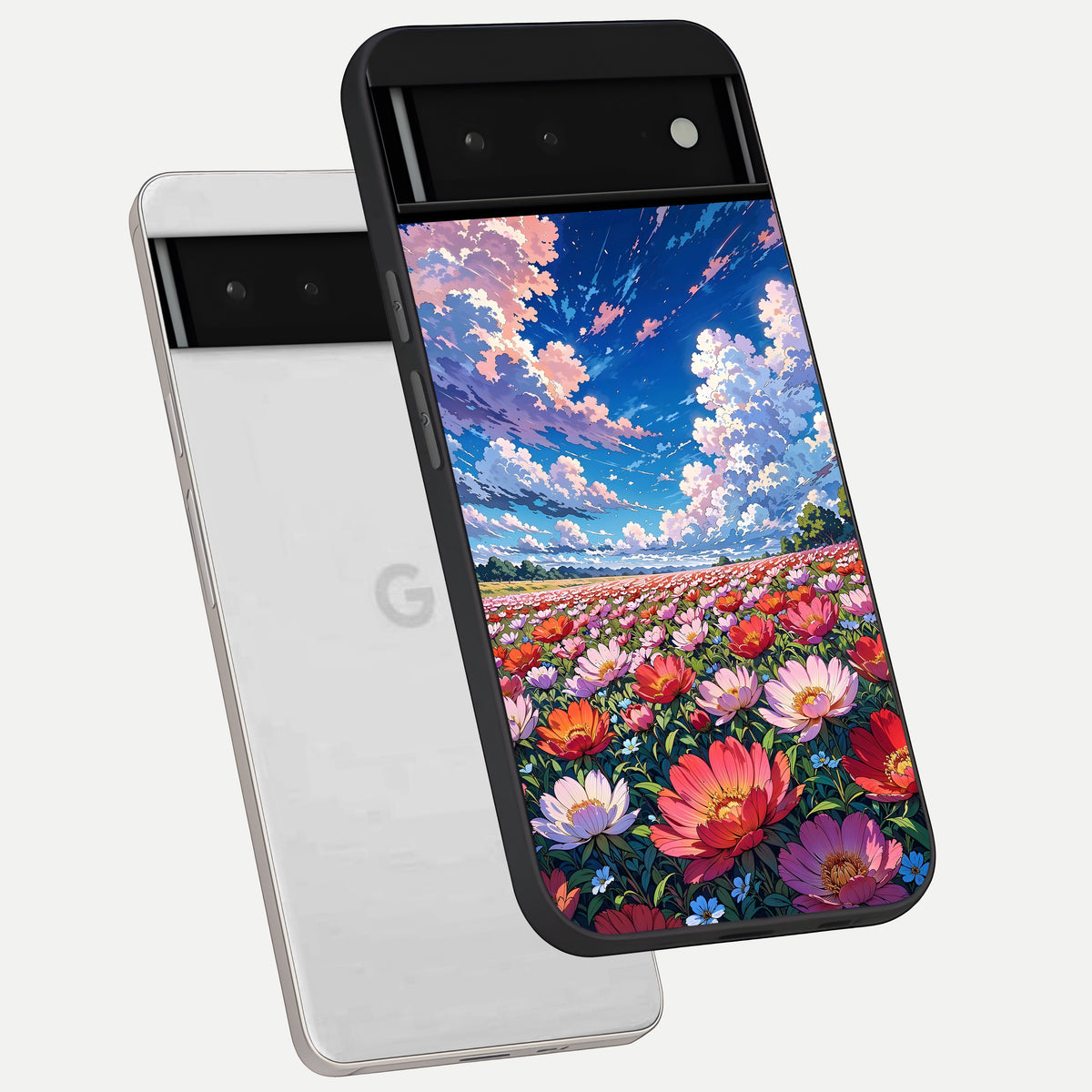 Blossom Sky Field phone case For Google Pixel 6 showing premium glass back cover with detailed artwork