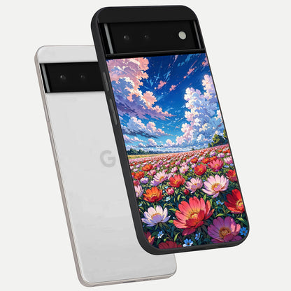  Blossom Sky Field phone case For Google Pixel 6 showing premium glass back cover with detailed artwork