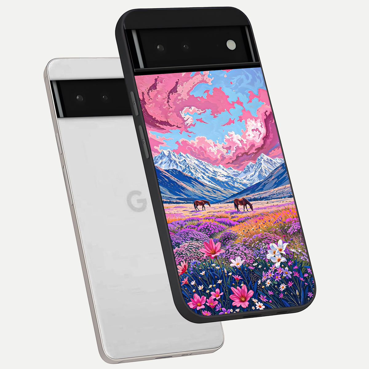  Blossom Valley Dream phone case For Google Pixel 6 showing premium glass back cover with detailed artwork