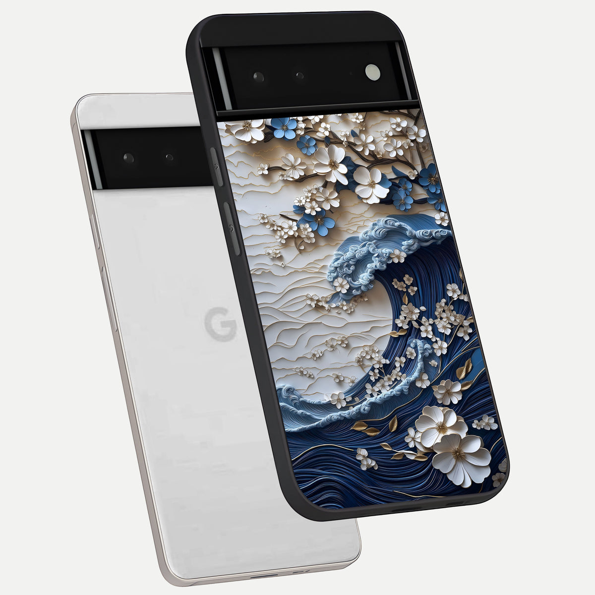 Blossom Wave Art phone case For Google Pixel 6 showing premium glass back cover with detailed artwork