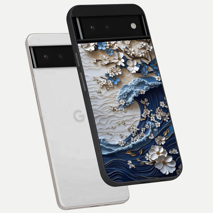  Blossom Wave Art phone case For Google Pixel 6 showing premium glass back cover with detailed artwork