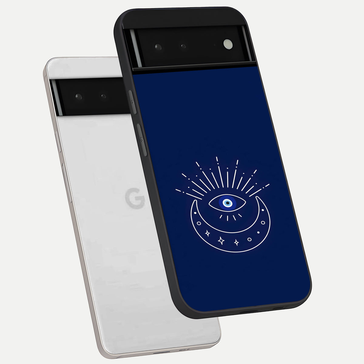  Blue Evil Eye phone case For Google Pixel 6 showing premium glass back cover with detailed artwork