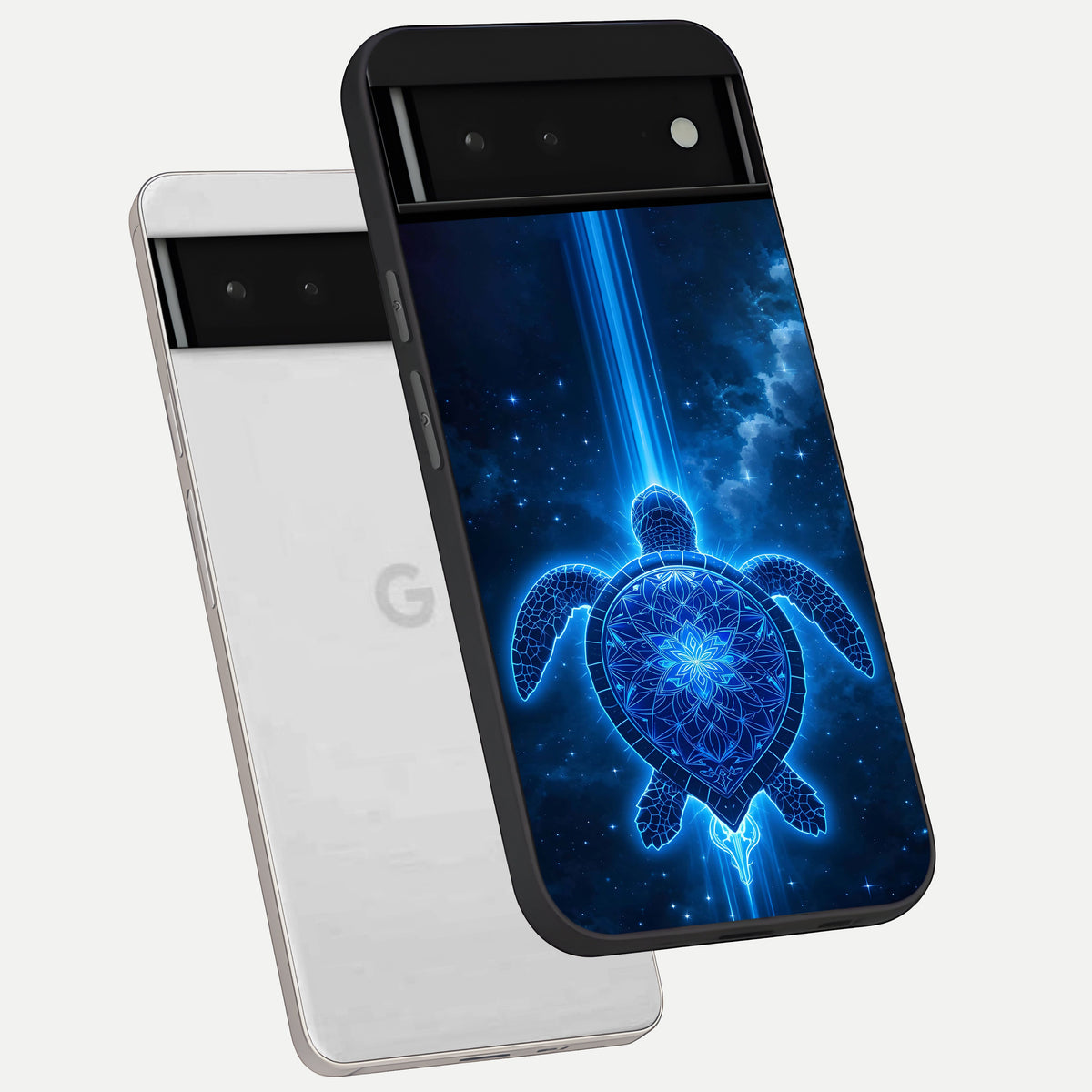 Blue Galaxy Turtle phone case For Google Pixel 6 showing premium glass back cover with detailed artwork