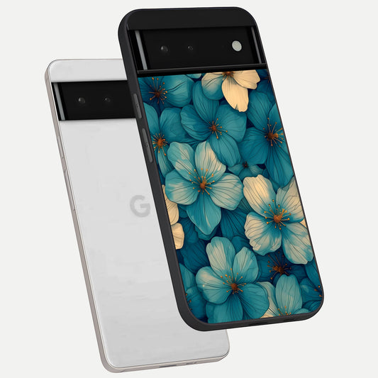  Blue Shade Floral phone case For Google Pixel 6 showing premium glass back cover with detailed artwork