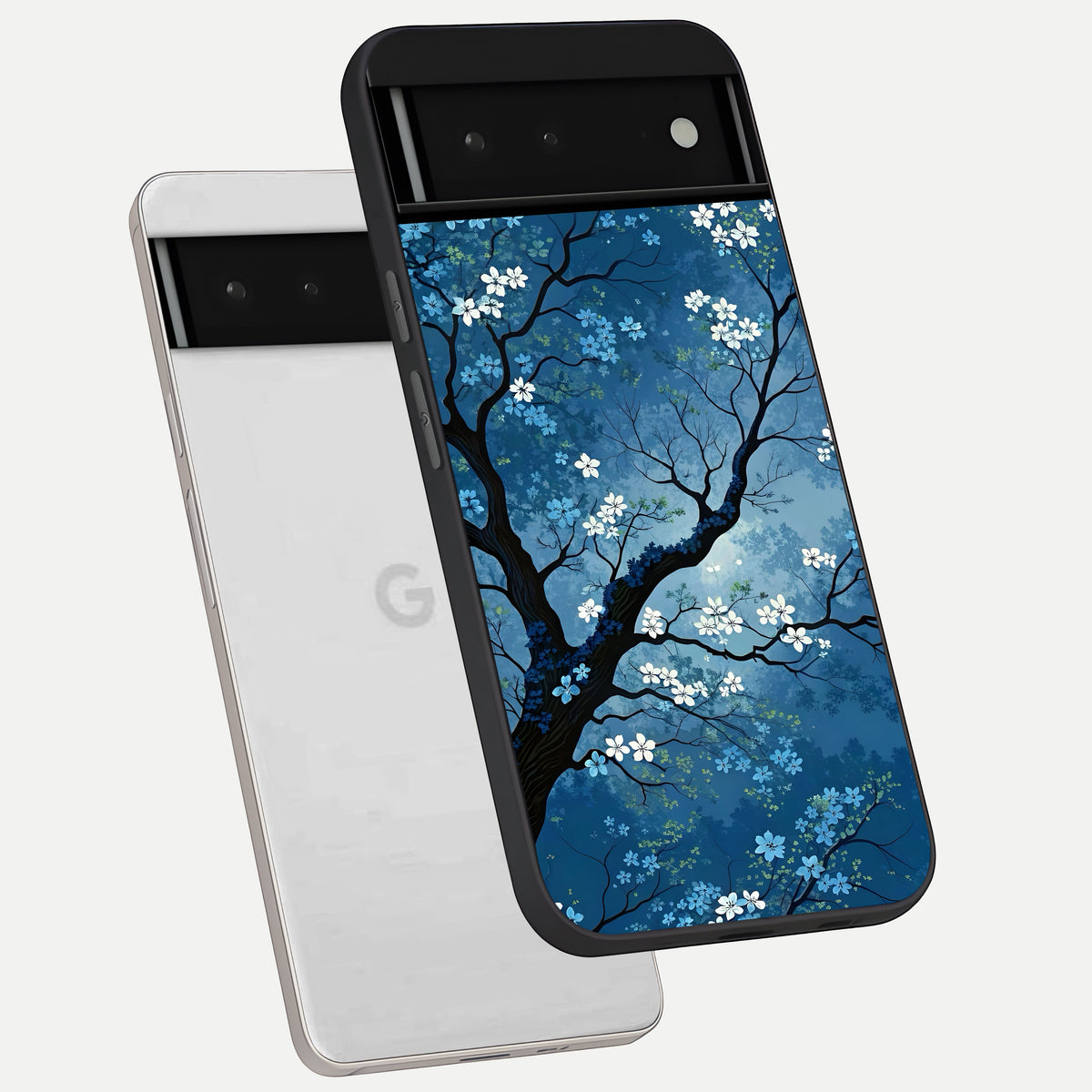  Blue Tree Serenity phone case For Google Pixel 6 showing premium glass back cover with detailed artwork