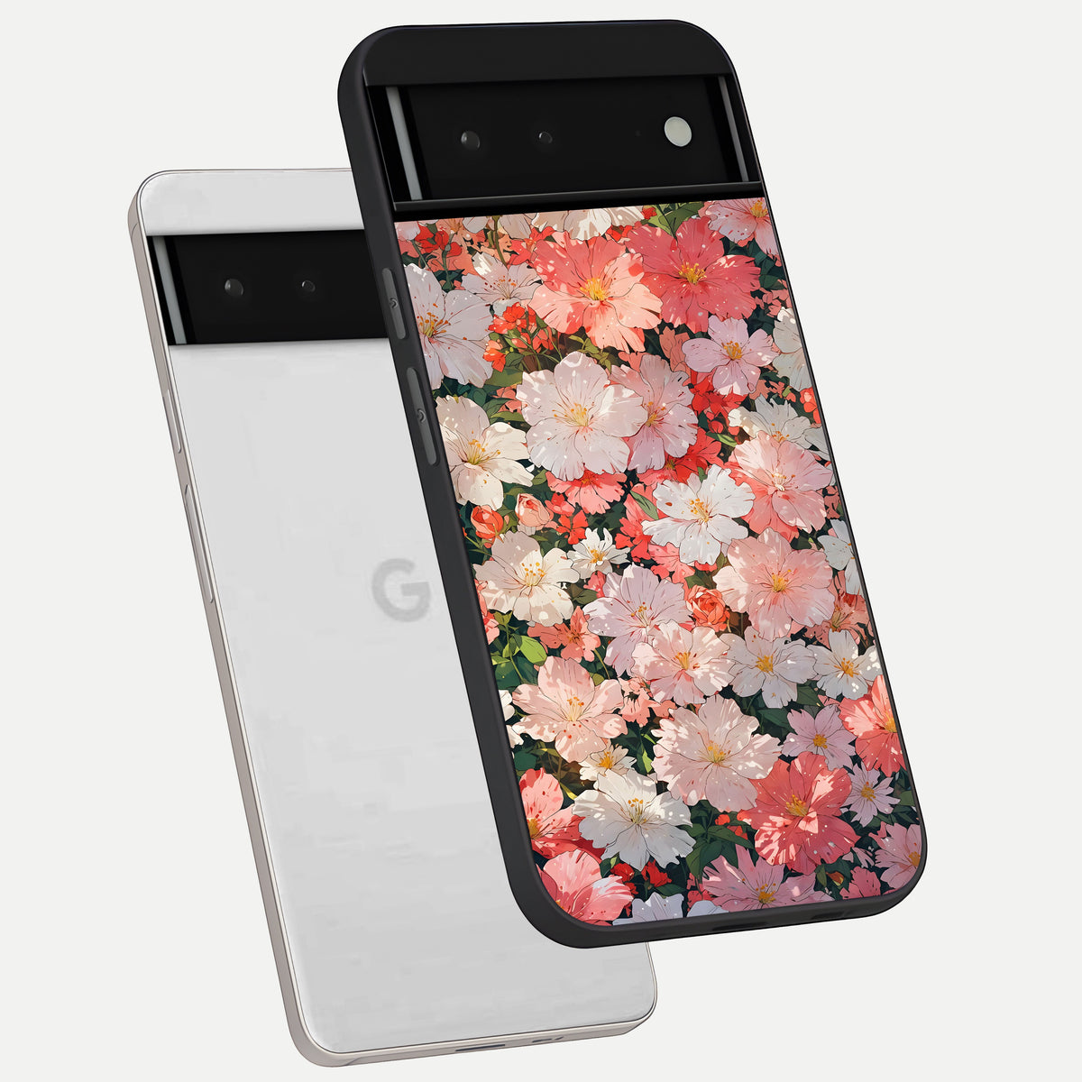  Blush Bloom Field phone case For Google Pixel 6 showing premium glass back cover with detailed artwork