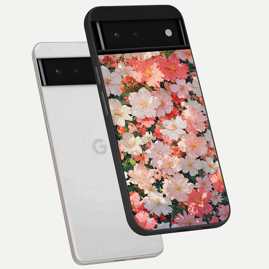  Blush Bloom Field phone case For Google Pixel 6 showing premium glass back cover with detailed artwork