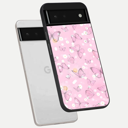  Blush Butterfly Garden phone case For Google Pixel 6 showing premium glass back cover with detailed artwork