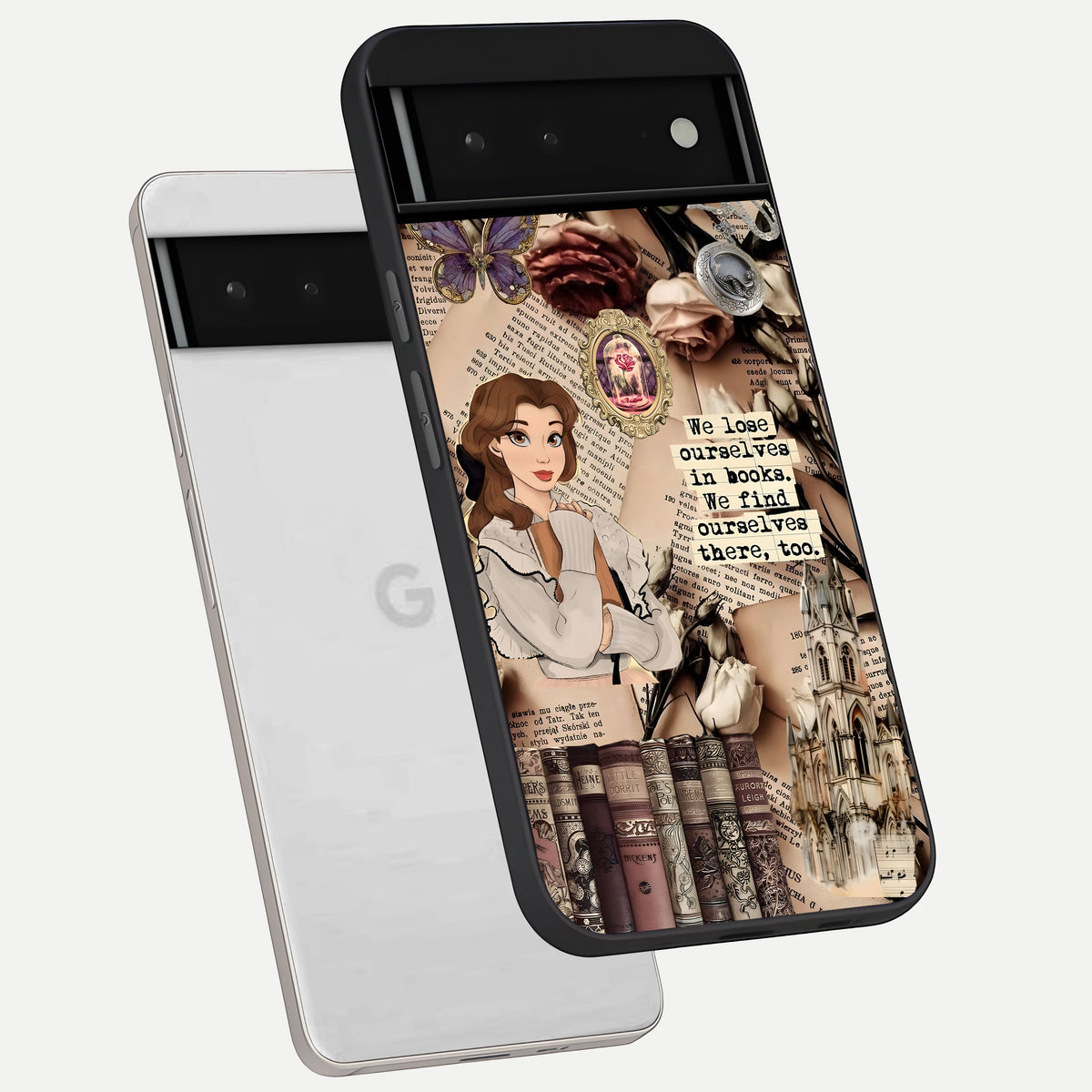  Bookish Dream World phone case For Google Pixel 6 showing premium glass back cover with detailed artwork