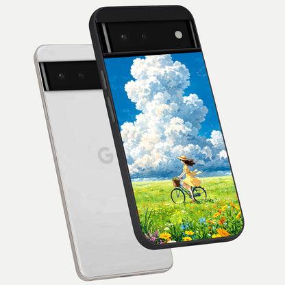 Breezy Meadow Ride phone case For Google Pixel 6 showing premium glass back cover with detailed artwork