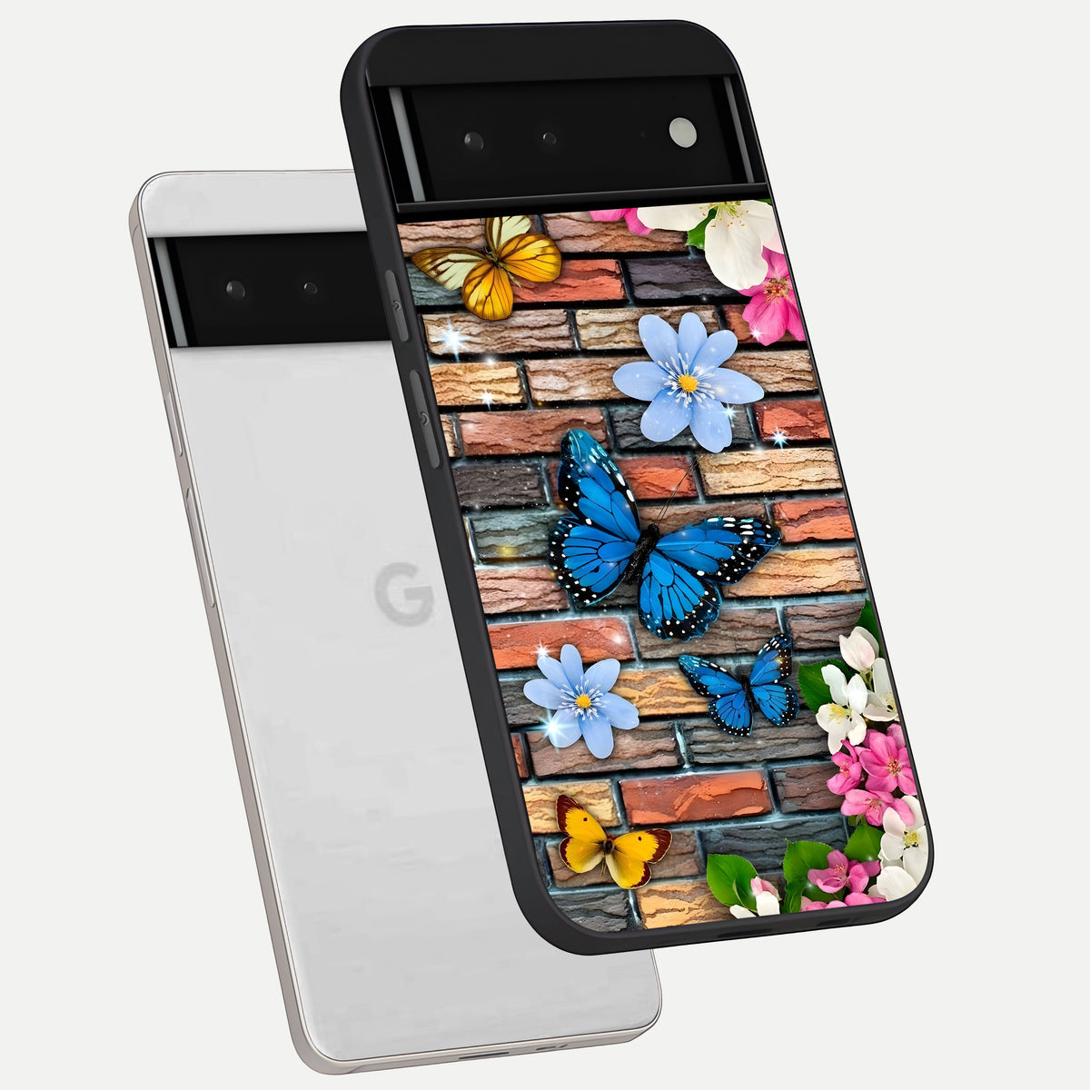  Brick Bloom Flight phone case For Google Pixel 6 showing premium glass back cover with detailed artwork