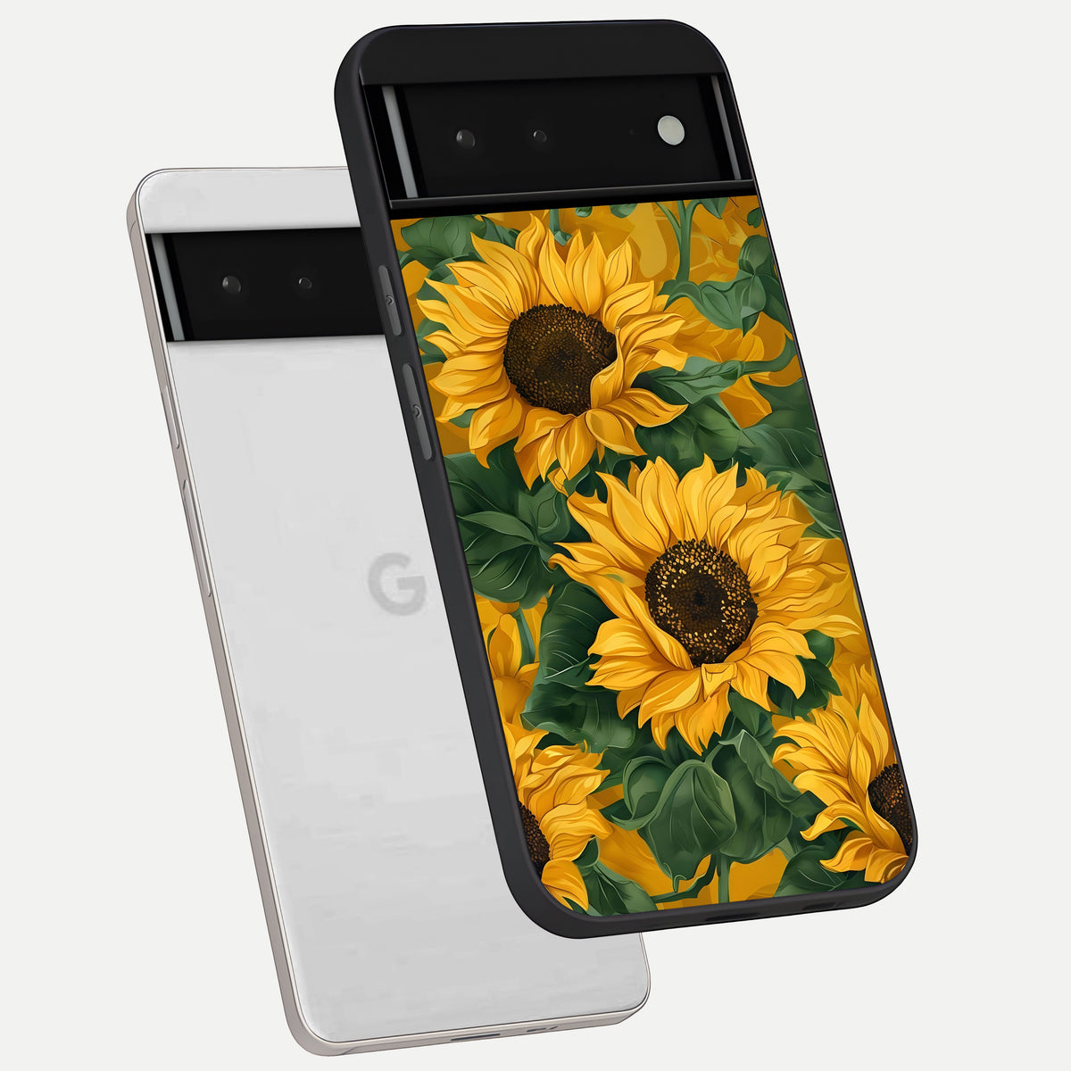  Bright Sunflower Bloom phone case For Google Pixel 6 showing premium glass back cover with detailed artwork