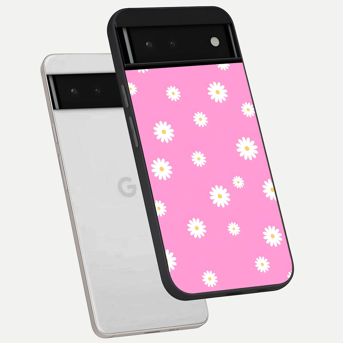  Bubblegum Daisy Pop phone case For Google Pixel 6 showing premium glass back cover with detailed artwork