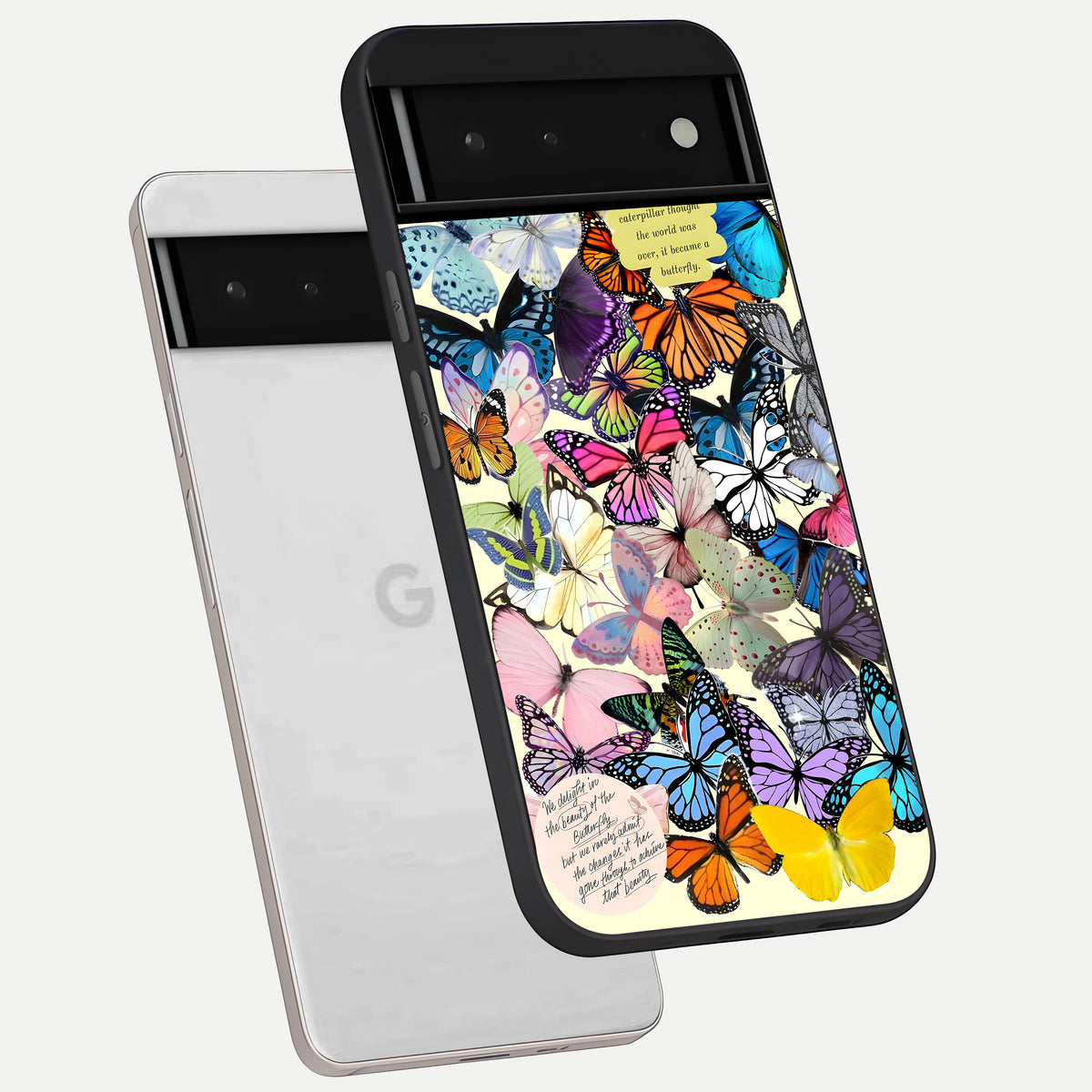  Butterflies Petal Dream phone case For Google Pixel 6 showing premium glass back cover with detailed artwork