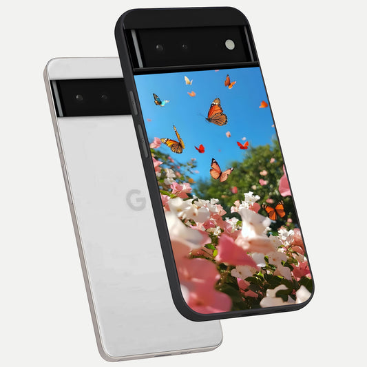 Butterflies In Bloom Sky phone case For Google Pixel 6 showing premium glass back cover with detailed artwork