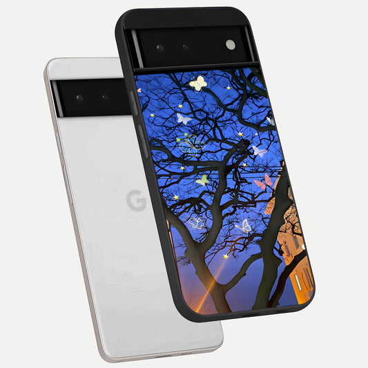  Butterfly Night Magic phone case For Google Pixel 6 showing premium glass back cover with detailed artwork
