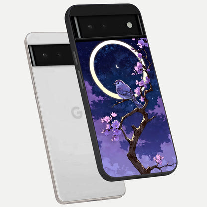  Celestial Bird Blossom phone case For Google Pixel 6 showing premium glass back cover with detailed artwork