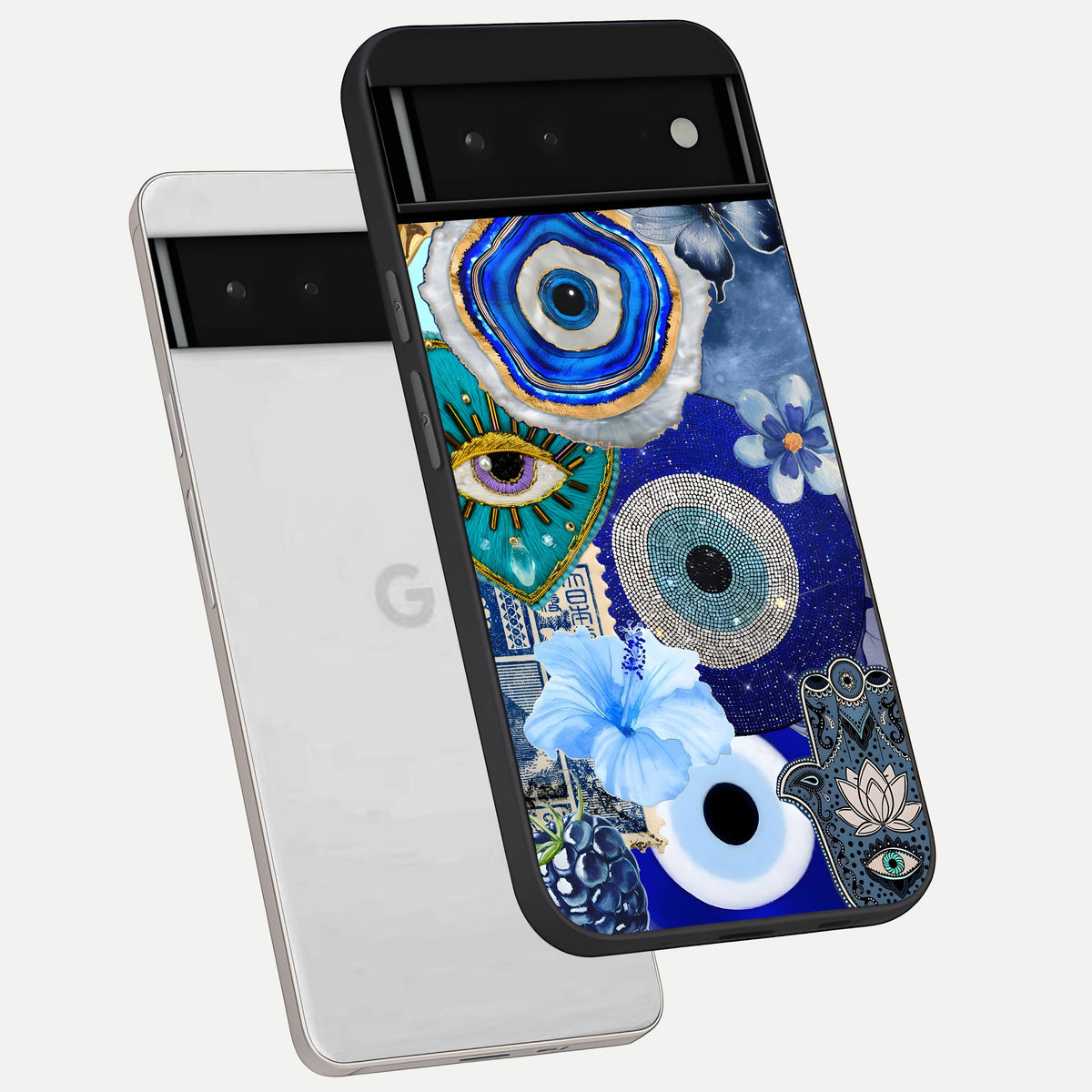  Celestial Blue Vision phone case For Google Pixel 6 showing premium glass back cover with detailed artwork