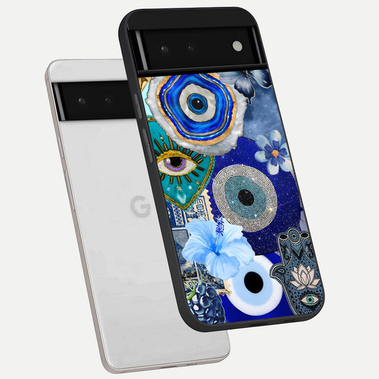  Celestial Blue Vision phone case For Google Pixel 6 showing premium glass back cover with detailed artwork