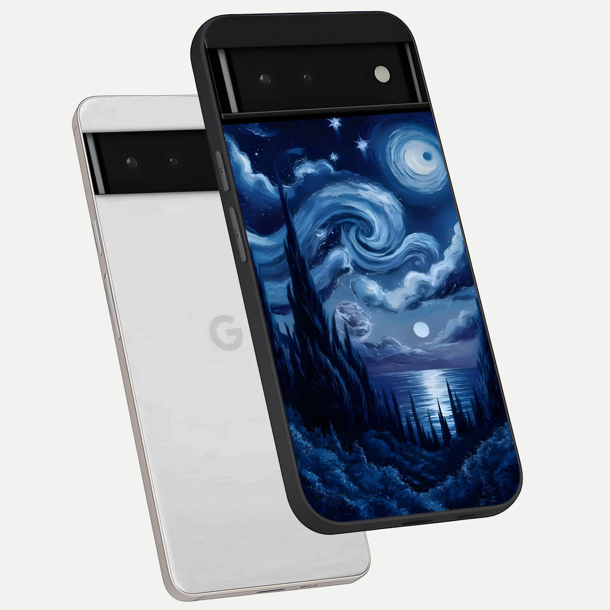  Celestial Dream Van Gogh phone case For Google Pixel 6 showing premium glass back cover with detailed artwork
