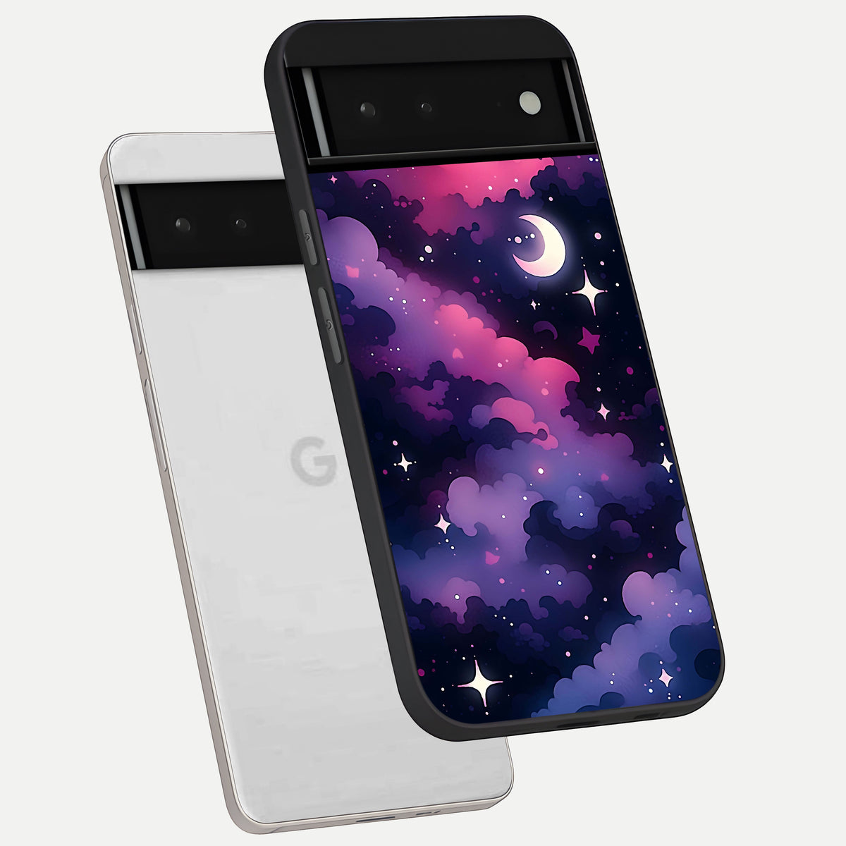  Celestial Moon Magic phone case For Google Pixel 6 showing premium glass back cover with detailed artwork
