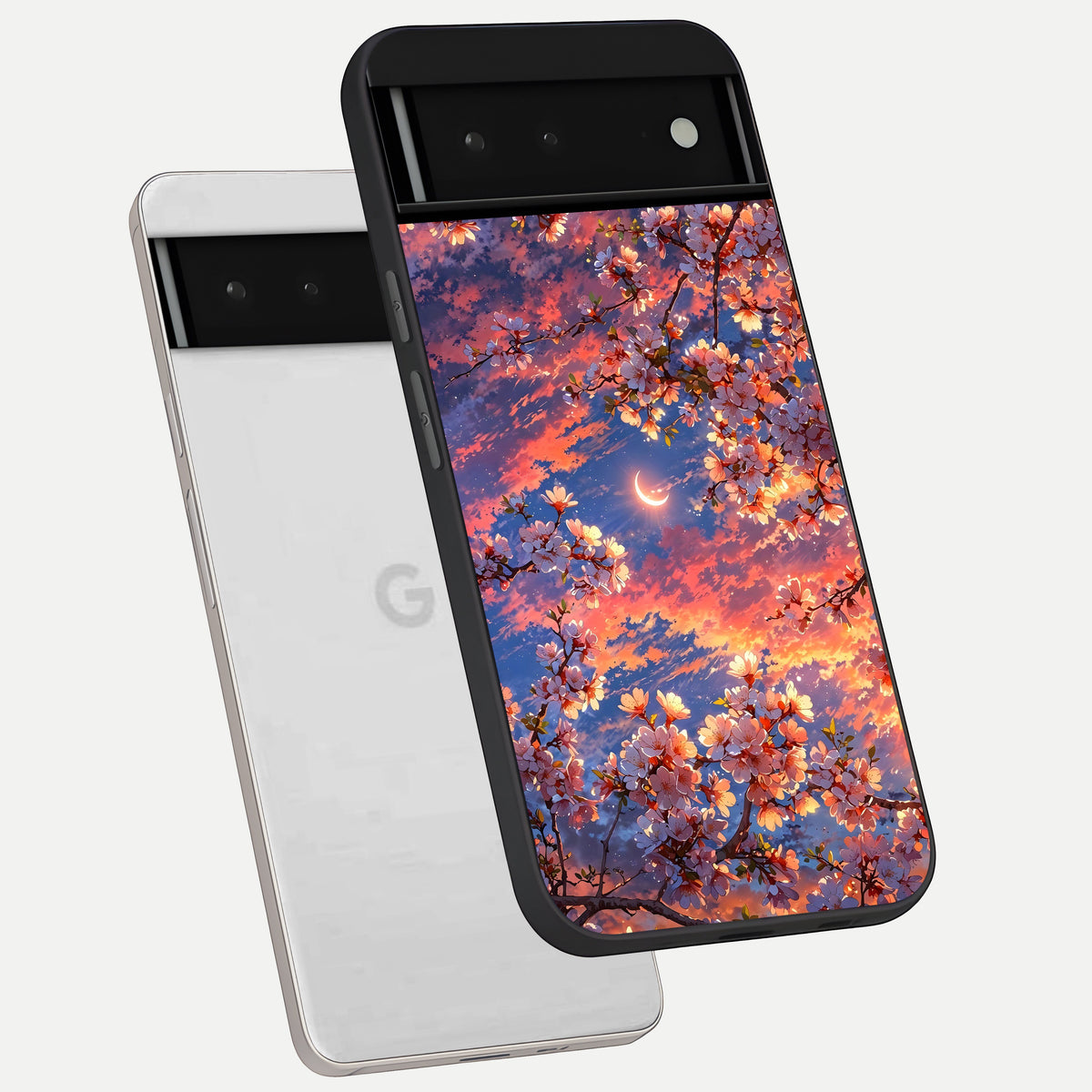  Celestial Sakura Sunset phone case For Google Pixel 6 showing premium glass back cover with detailed artwork