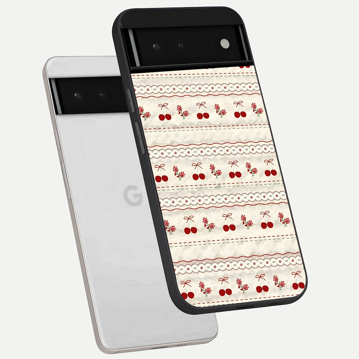  Cherry Bloom Charm phone case For Google Pixel 6 showing premium glass back cover with detailed artwork