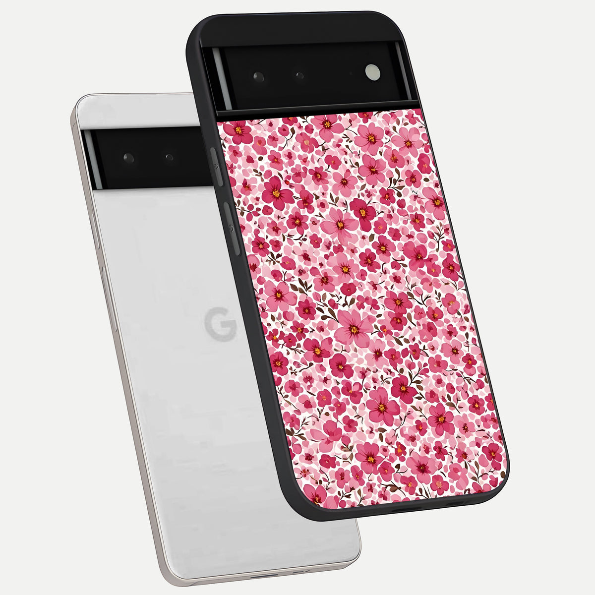  Cherry Blossom Charm phone case For Google Pixel 6 showing premium glass back cover with detailed artwork