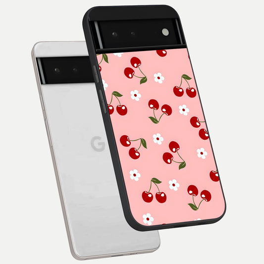  Cherry Love Mood phone case For Google Pixel 6 showing premium glass back cover with detailed artwork