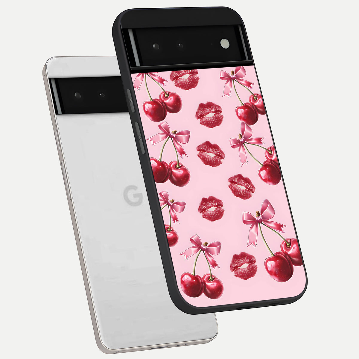  Cherry With Lips phone case For Google Pixel 6 showing premium glass back cover with detailed artwork