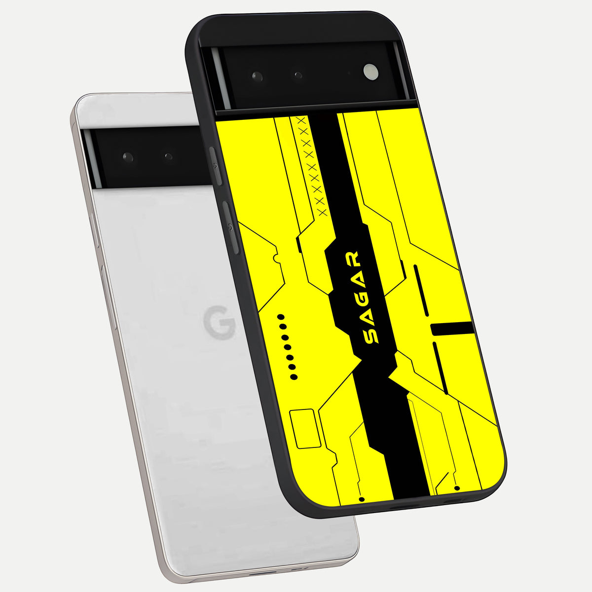  Circuit CYBERPUNK Custom Name phone case For Google Pixel 6 showing premium glass back cover with detailed artwork