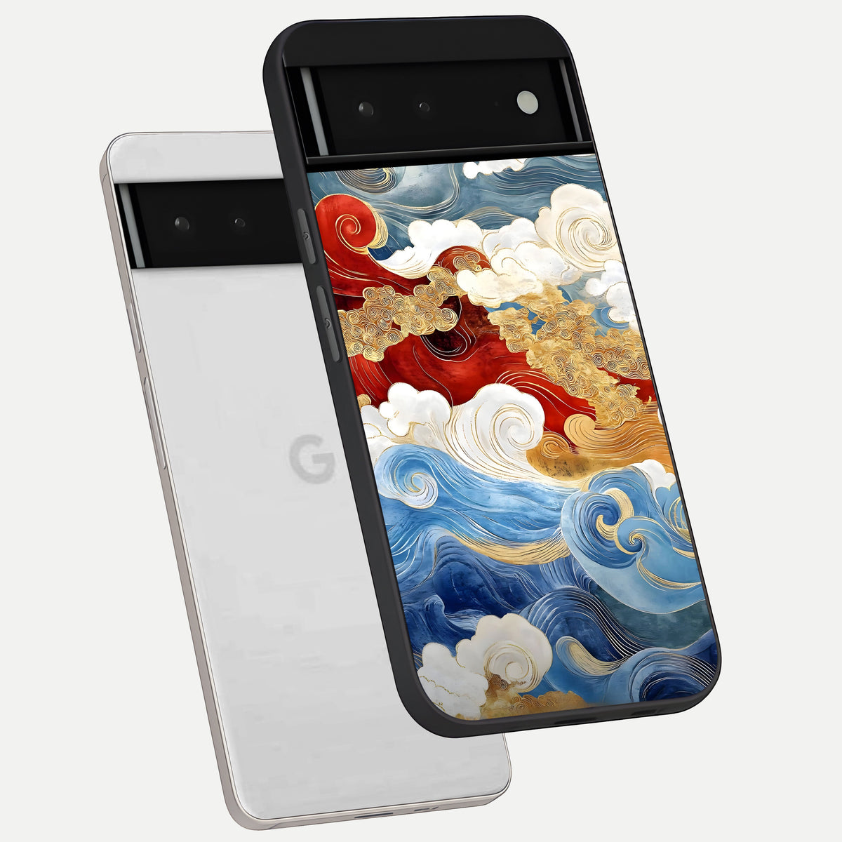  Colored Waves phone case For Google Pixel 6 showing premium glass back cover with detailed artwork