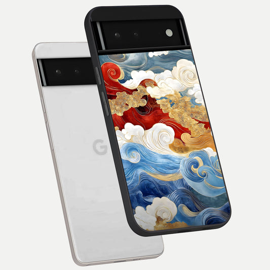  Colored Waves phone case For Google Pixel 6 showing premium glass back cover with detailed artwork