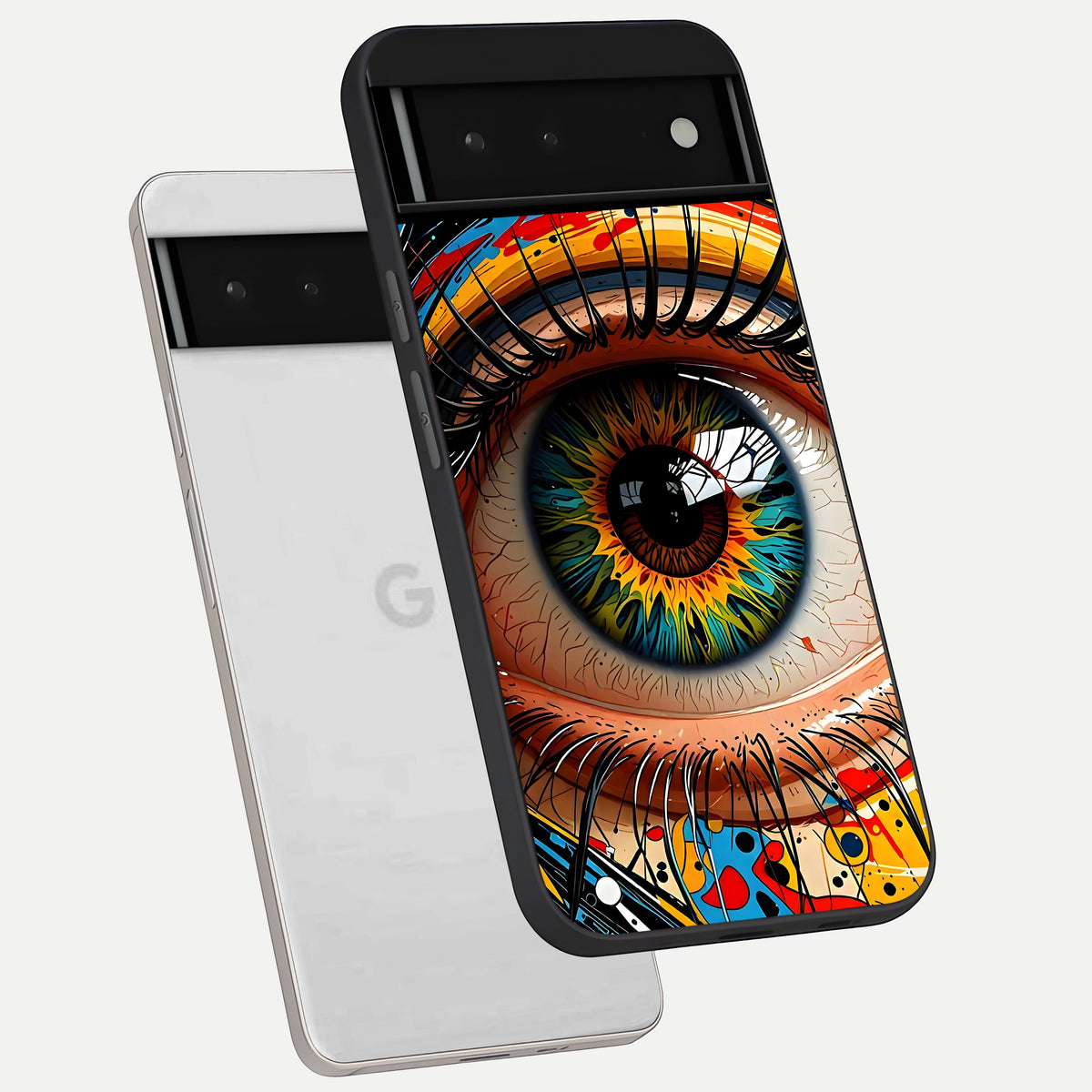  Colorful Eye phone case For Google Pixel 6 showing premium glass back cover with detailed artwork