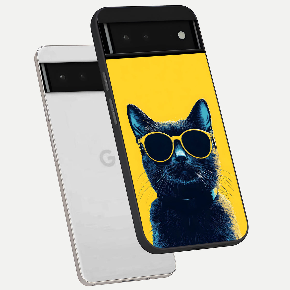 Cool Cat Vibes phone case For Google Pixel 6 showing premium glass back cover with detailed artwork