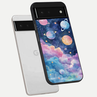 Cosmic Planet Dreams phone case For Google Pixel 6 showing premium glass back cover with detailed artwork