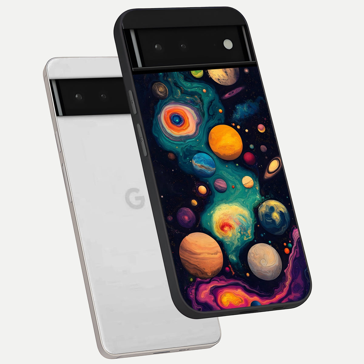  Cosmic Planet Journey phone case For Google Pixel 6 showing premium glass back cover with detailed artwork