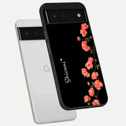  Crimson Bloom Grace Custom Name phone case For Google Pixel 6 showing premium glass back cover with detailed artwork