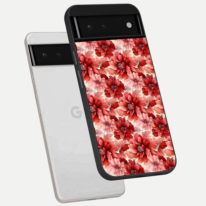  Crimson Love Petals phone case For Google Pixel 6 showing premium glass back cover with detailed artwork
