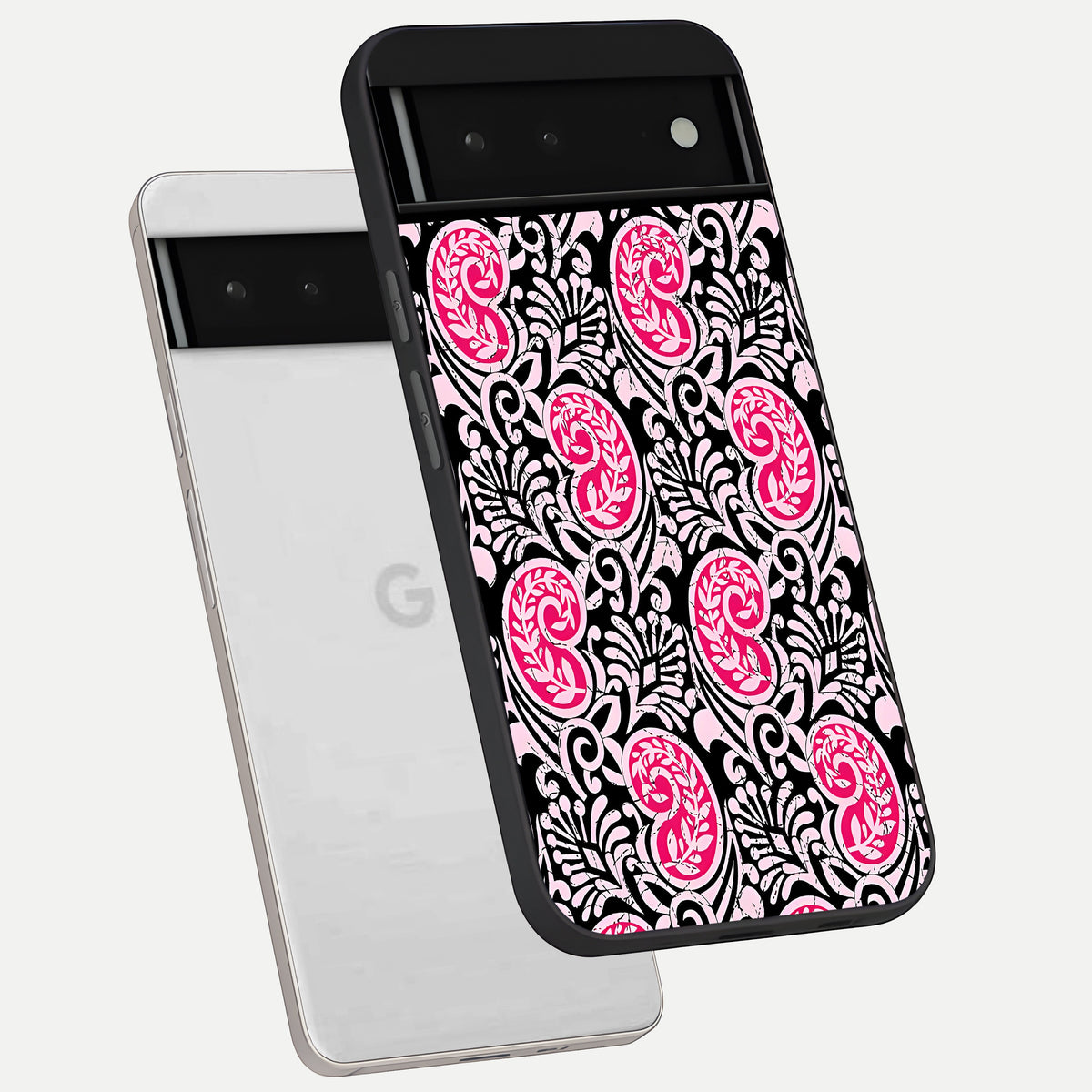  Crimson Paisley Charm phone case For Google Pixel 6 showing premium glass back cover with detailed artwork