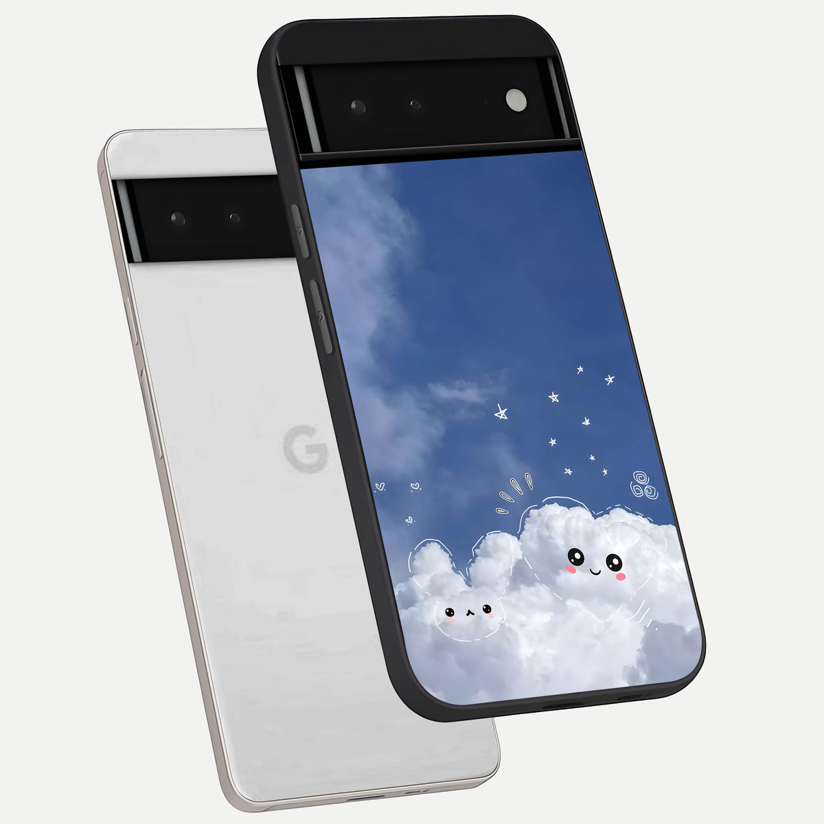 Cute Blossom Cloud phone case For Google Pixel 6 showing premium glass back cover with detailed artwork