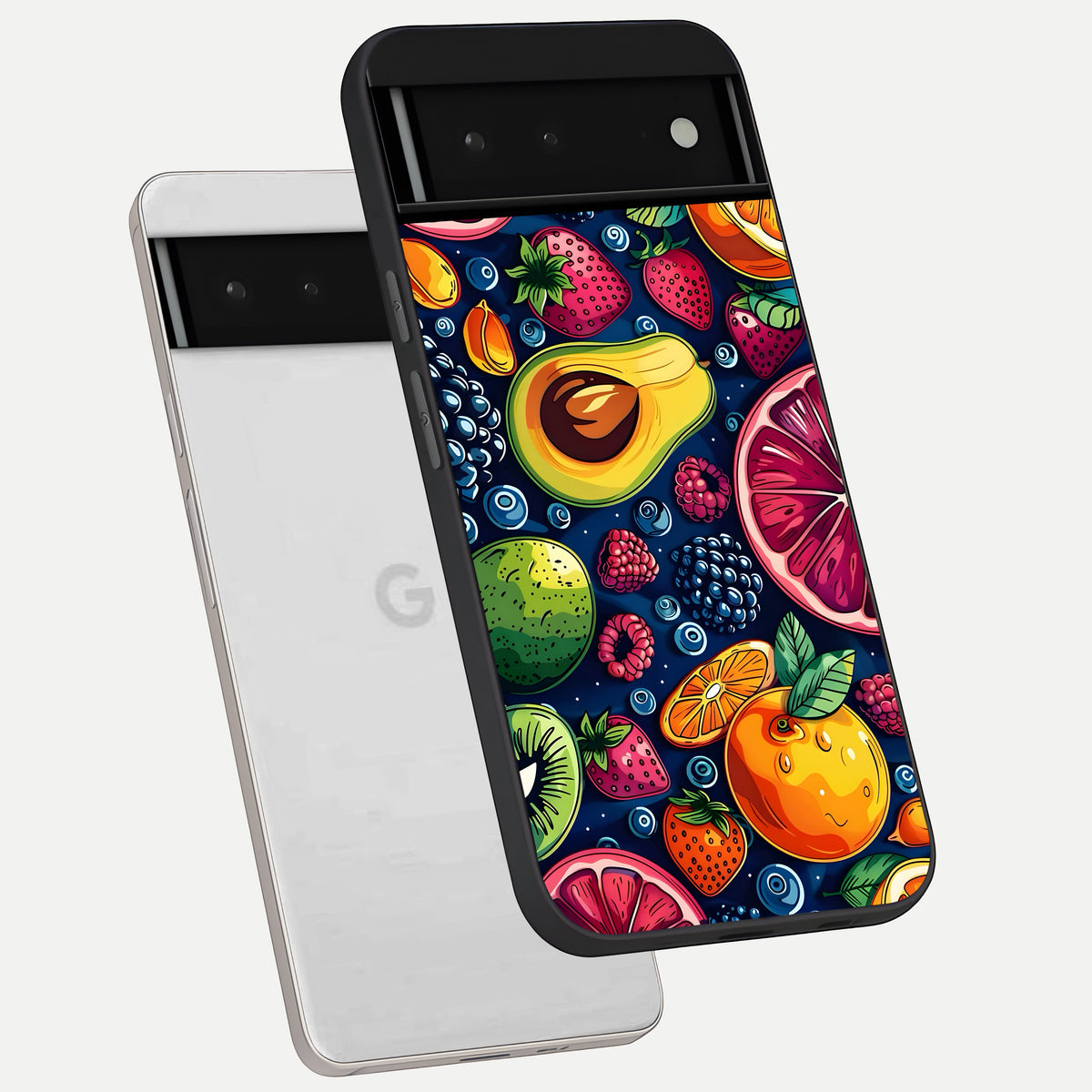  Cute Fruits Art phone case For Google Pixel 6 showing premium glass back cover with detailed artwork