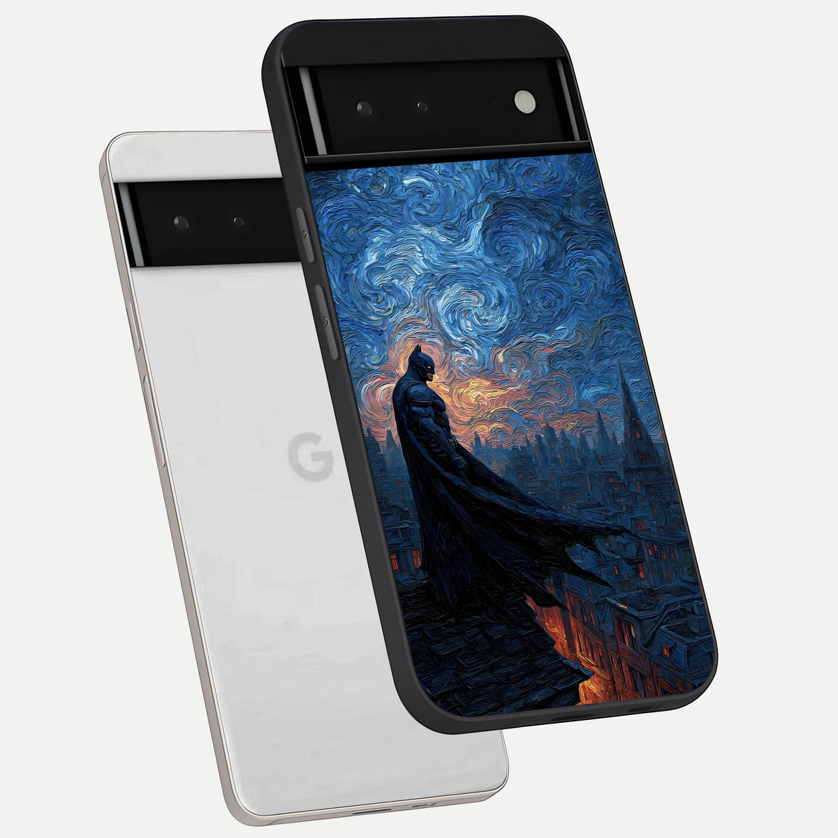  Dark Knight Dusk phone case For Google Pixel 6 showing premium glass back cover with detailed artwork
