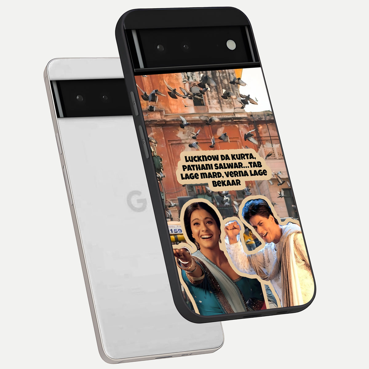  Desi Retro Vibes phone case For Google Pixel 6 showing premium glass back cover with detailed artwork