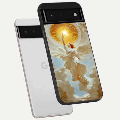  Divine Light Angel phone case For Google Pixel 6 showing premium glass back cover with detailed artwork