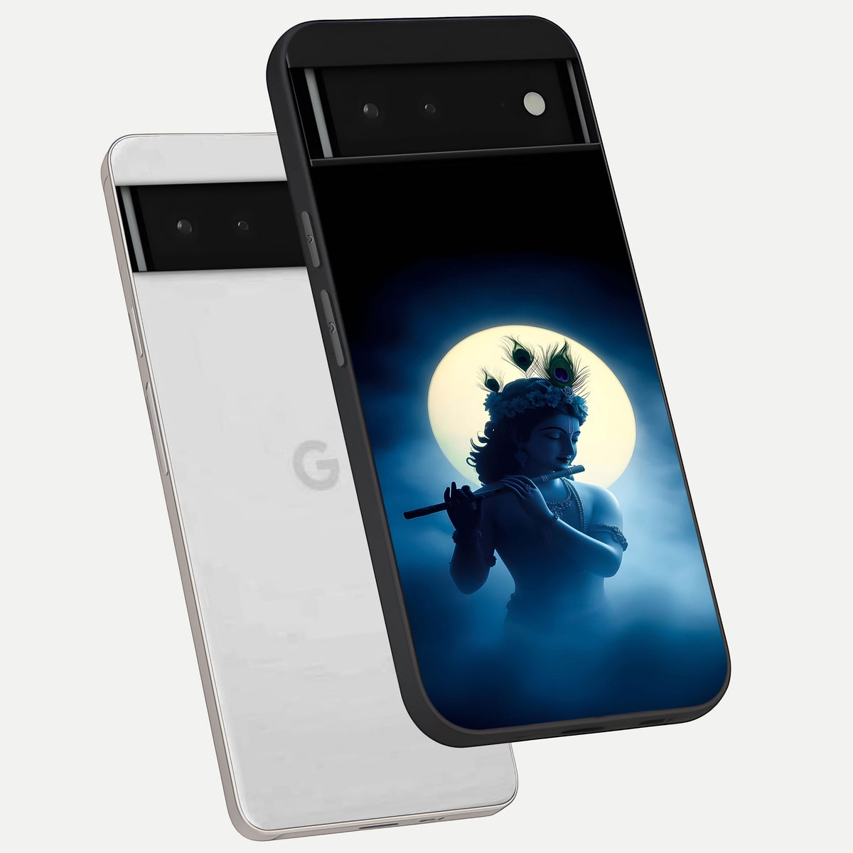  Divine Moon Flute phone case For Google Pixel 6 showing premium glass back cover with detailed artwork