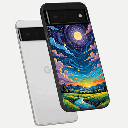  Dreamy Night Landscape phone case For Google Pixel 6 showing premium glass back cover with detailed artwork