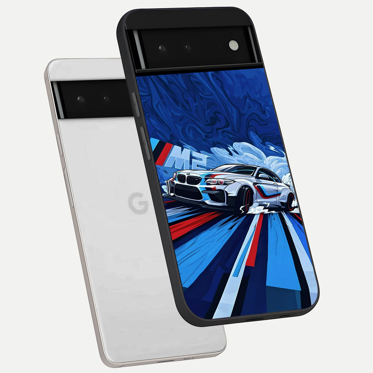  Drift Power Rush phone case For Google Pixel 6 showing premium glass back cover with detailed artwork