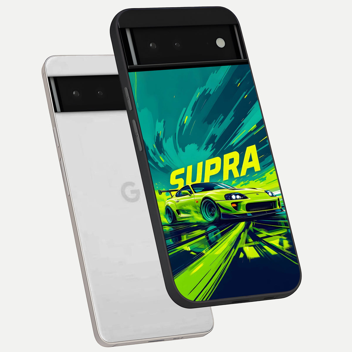  Electric Supra Thunder phone case For Google Pixel 6 showing premium glass back cover with detailed artwork